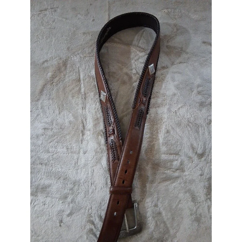 Vintage Wrangler Western Style Belt Mens Size 36/90 Large Buckle Genuine Leather